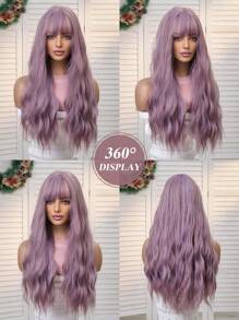 Purple Wig For Women 26 Inch Long Curly Wavy Purple Wigs For Women Synthetic Hair Wigs With Bangs Cosplay Party Costume Wigs For Fashion Women Synthetic Heat Resistant Fiber Wig For Daily Party Use Halloween - Purple - View 7