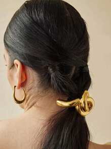 1pc Elegant Golden Metal Geometric Hair Tie, Women's Luxury Style Ponytail Holder, Simple Chic Accessory, Glossy Knot Pony Cuff, Dome Pony Cuff, Ponytail Elastic Band, Women And Girls Hair Accessories, Gold Head Piece