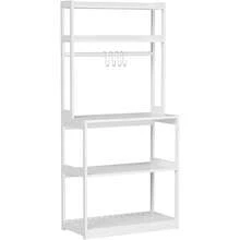 Bamboo Microwave Stand, Bakers Racks For Kitchens With Storage Shelves, 5 Tier Kitchen Stand With 4 Hooks, Heavy Duty Shelving For Kitchens, Living Room, Hallway, Balcony - 白色 - 查看 8