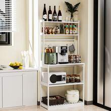 Bamboo Microwave Stand, Bakers Racks For Kitchens With Storage Shelves, 5 Tier Kitchen Stand With 4 Hooks, Heavy Duty Shelving For Kitchens, Living Room, Hallway, Balcony - 白色 - 查看 2