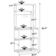Bamboo Microwave Stand, Bakers Racks For Kitchens With Storage Shelves, 5 Tier Kitchen Stand With 4 Hooks, Heavy Duty Shelving For Kitchens, Living Room, Hallway, Balcony - 白色 - 查看 9