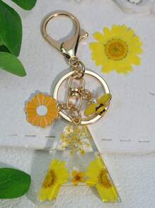 1 件首字母英文钥匙扣雪花树脂吊坠女士包饰蝴蝶流苏装饰礼物汽车配件背包学校可爱哥特 Y2k - 花朵 - 查看 39