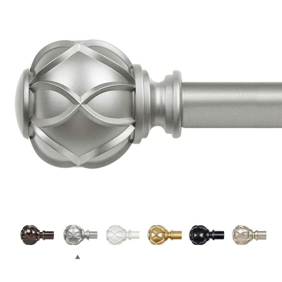 1pc Long Curtain Rods For Windows, Long Heavy Duty Curtain Rod, 7/8 Inch Adjustable Drapery Rods With Netted Texture Finials, Bronze/Silver/Black/Gold/White - 古董銀 - 查看 1