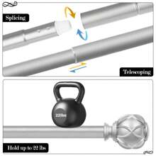 1pc Long Curtain Rods For Windows, Long Heavy Duty Curtain Rod, 7/8 Inch Adjustable Drapery Rods With Netted Texture Finials, Bronze/Silver/Black/Gold/White - 古董銀 - 查看 11