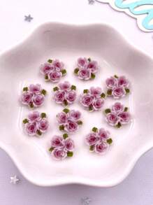 30pcs Mixed Resin Cute Mini Colorful Three Leaf Rose Flat Back Flower Figurines Nail Art DIY Wedding Scrapbooks Jewelry Crafts Accessories Halloween Summer, School