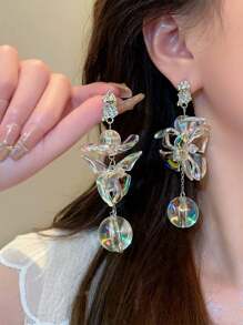 1 par de aretes de bola de flor de cristal acrílico de colores exagerados, de gran tamaño, regalo para mujer, estilo de joyería de resort de playa de verano