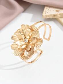 سوار يد أنيق فاخر بتصميم بسيط وشخصي مع نقش زهري مجوف، زخرفة من الراين، تصميم غير متماثل، مناسب للحفلات والأعياد والخروجات والتنقلات والهدايا والمناسبات الرومانسية والزفاف، قطعة واحدة - نموذج نمط جوفاء - مشاهدة 10