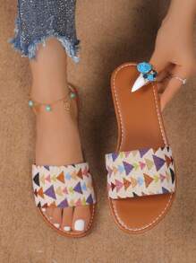 Flache Sandalen Für Damen Mit Offenen Zehen, Rosa Und Braun