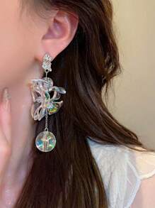 1 par de aretes de bola de flor de cristal acrílico de colores exagerados, de gran tamaño, regalo para mujer, estilo de joyería de resort de playa de verano