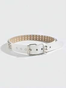 Street 1pc Women's Cool Punk Style Rivets Decorated Heavy Metal Dark Belt Halloween Summer, School Fall, Autumn, Halloween - Black - View 8