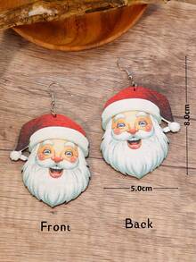 1 Pair Double-Sided Cute And Funny Santa Claus White Beard Red Hat Christmas Celebration Drop Earrings With Heart Charms, For Women Daily Wear - Earrings - View 2