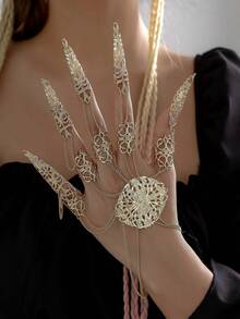 1pc Punk Gothic Style Exaggerated Finger Chain, Nail Back Chain With Conical Tassel, Fashion Accessories - Multicolor - View 5