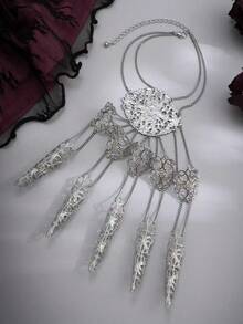 1pc Punk Gothic Style Exaggerated Finger Chain, Nail Back Chain With Conical Tassel, Fashion Accessories - Multicolor - View 3