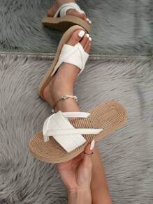 Four Seasons Universal Simple Fashion Lightweight And Comfortable Beige Flat Sandals Women's Shoes, Mori Cute Sweet Elegant And Charming For Girls Dating Holiday Round Toe Flat Slippers. - Beige - View 3