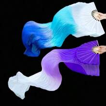 1 件女士肚皮舞扇子，优雅渐变色丝绸舞扇，舞蹈表演道具，适用于舞蹈训练和舞台表演 - 藍色 - 查看 11