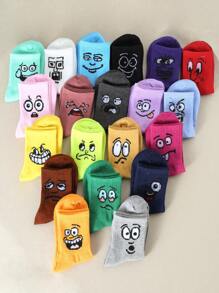 20 双女式趣味卡通表情透气吸湿排汗中筒袜，秋季