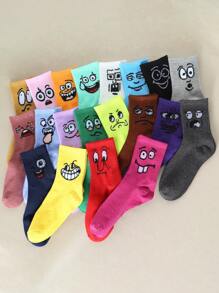 20 双女式趣味卡通表情透气吸湿排汗中筒袜，秋季
