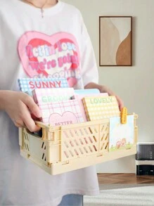 Folding Z 1 szt. Jednokolorowy kosz do przechowywania na biurko, składany, biało-niebieski plastikowy organizer na biurko, składany, jednokolorowy kosz do przechowywania artykułów papierniczych, pastelowe pudełko do przechowywania, plastikowy składany kosz, dekoracje kwiatowe, artykuły gospodarstwa domowego, biurko, wystrój domu, organizacja domu, wystrój pokoju, wystrój sypialni, powrót do szkoły - Wielokolorowe - Zobacz 6