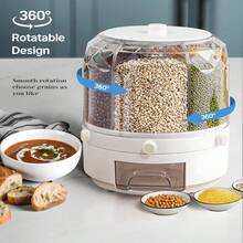 Grain Dispenser, Grain And Rice Storage Container Kitchen, 360° Rotating 6 Grid Grain Dispenser, Rotating Dry Food Dispenser For Lentils, Small Beans, Barley, Millets - M - View 2