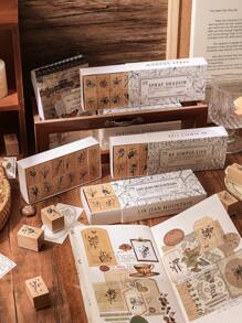 10 piezas/caja, sellos de madera rectangulares vintage simples para manualidades DIY, diarios, scrapbooking y artesanía de papel - ideales para diseños florales, jardinería y arte inspirado en la naturaleza Vuelta al cole, Vuelta al cole, Útiles escolares