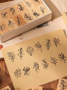 10 piezas/caja, sellos de madera rectangulares vintage simples para manualidades DIY, diarios, scrapbooking y artesanía de papel - ideales para diseños florales, jardinería y arte inspirado en la naturaleza Vuelta al cole, Vuelta al cole, Útiles escolares