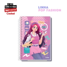 Caderno Universitário 20 Materias 400 Folhas Feminino Pop Fashion Credeal - Rosa chiclete - Visão 1