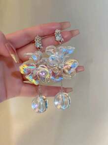 1 par de aretes de bola de flor de cristal acrílico de colores exagerados, de gran tamaño, regalo para mujer, estilo de joyería de resort de playa de verano