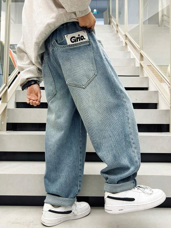 1pc Tween Boy Straight Leg Casual Denim Jeans, Spring Autumn
