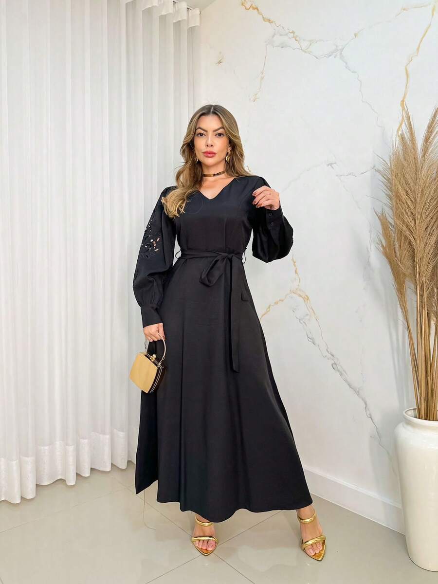 Evangelical Moda Dress Midi Maxi Glamor Madame Catarina/AL833 - 黑色 - 查看 1