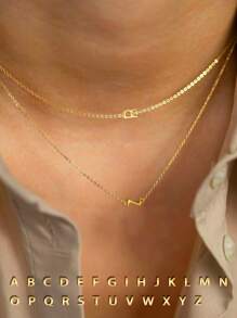 925銀字母項鍊，14k鍍金精緻可愛字母吊墜，簡單時尚個性化名字項鍊，少女禮物 - 金黃色 - 查看 1