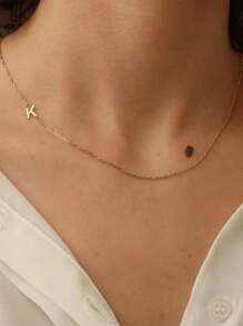 925銀字母項鍊，14k鍍金精緻可愛字母吊墜，簡單時尚個性化名字項鍊，少女禮物 - 金黃色 - 查看 4