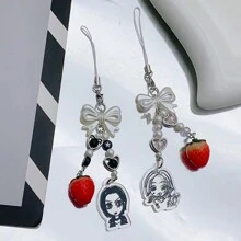 1pc Nana Keychain, Phone Charm, Anime Girl Portrait, Strawberry Bow Beaded Pendant, Car Key Chain, Backpack Decoration, Bag Accessory, Gift Car Accessories Bag Charm School Letter Cute Goth Y2k - Multicolor - View 6