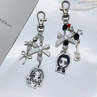 1pc Nana Keychain, Phone Charm, Anime Girl Portrait, Strawberry Bow Beaded Pendant, Car Key Chain, Backpack Decoration, Bag Accessory, Gift Car Accessories Bag Charm School Letter Cute Goth Y2k