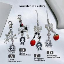 1pc Nana Keychain, Phone Charm, Anime Girl Portrait, Strawberry Bow Beaded Pendant, Car Key Chain, Backpack Decoration, Bag Accessory, Gift Car Accessories Bag Charm School Letter Cute Goth Y2k - Multicolor - View 2