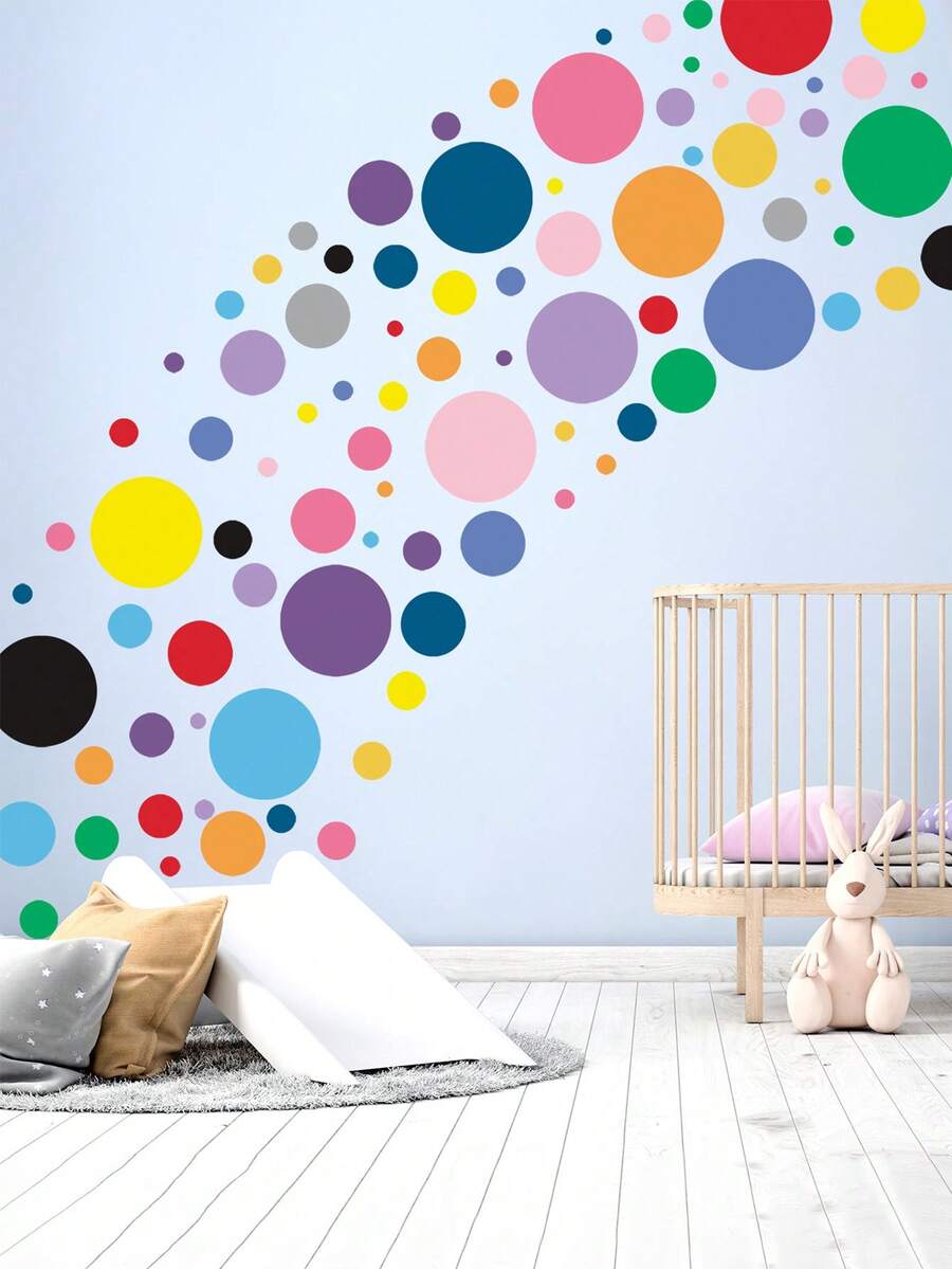 4pcs Multi-Color Combination Circle DIY Wall Decal Stickers For Bedroom Wardrobe, Headboard, Dorms - Multicolor - View 1