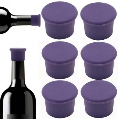 6 件可重复使用硅胶葡萄酒瓶塞，玻璃软木塞饮料啤酒香槟瓶密封，保持葡萄酒新鲜