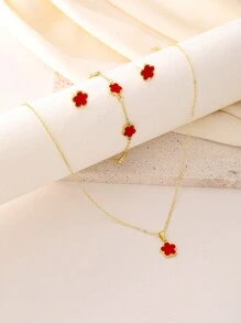3pcs/Set Women Clover Jewelry Set - Necklace, Earrings & Bracelet, Holiday Gift Valentines,Mom,Mother,Mother's Day,Gift
