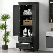 Tall Storage Cabinet With Two Drawers For Bathroom/Office, White - 黑色 - 查看 2