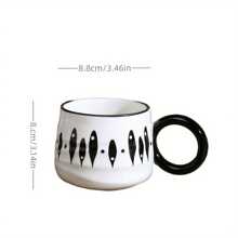 1 Stück schwarz-weiße Keramik Kaffeetasse, moderner Vintage-Stil Wasserglas, geeignet für Getränke im Sommer und Winter, Geschenk zum Valentinstag, Schulbeginn