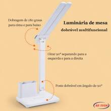 Luminária Abajur De Mesa Com Porta Canetas USB 3 Cores Recarregável LED - Tamanho Único - Visão 10