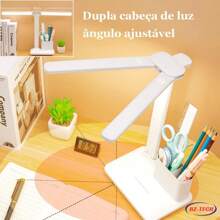 Luminária Abajur De Mesa Com Porta Canetas USB 3 Cores Recarregável LED - Tamanho Único - Visão 6
