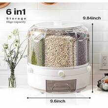 Grain Dispenser, Grain And Rice Storage Container Kitchen, 360° Rotating 6 Grid Grain Dispenser, Rotating Dry Food Dispenser For Lentils, Small Beans, Barley, Millets - M - View 3