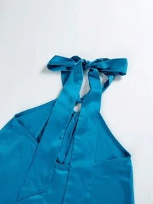 Women's Summer O-Ring Criss Cross Sleeveless Self-Tie Halter Backless Maxi Long Beach Dress - Blue - View 6