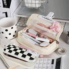 1 Túi đựng bút hình bàn cờ, Trong suốt chống thấm nước, Đen Xanh Hồng, 2 lớp, Thẩm mỹ, Túi đựng bút, Túi đựng văn phòng phẩm, Đồ dùng học tập cho học sinh trở lại trường - màu đen - Xem 15