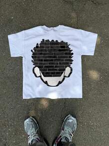 NEON DUSK 男士白色圆领卡通人物印花短袖T恤，休闲日常穿着 - 白色 - 查看 2