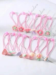 20 piezas de Scrunchies para el cabello con flores y lazos de colores aleatorios para niñas - Rosa - Ver 2