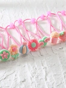 20 piezas de Scrunchies para el cabello con flores y lazos de colores aleatorios para niñas - Rosa - Ver 4