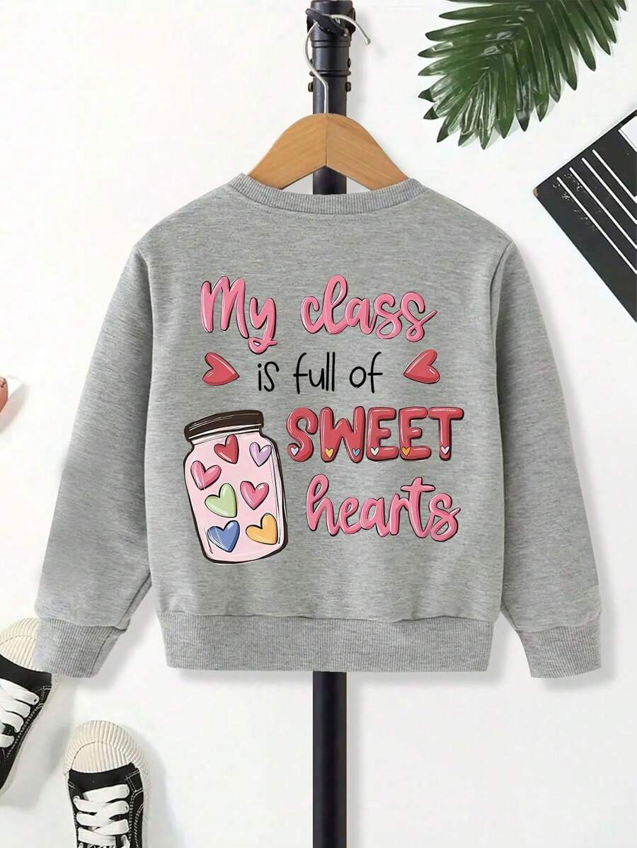 Young Girl Slogan Graphic Drop Shoulder Oversize Sweatshirt - Grey - View 1