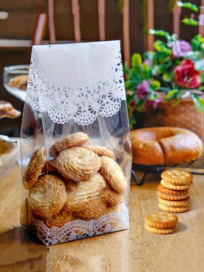 50pcs Household Cookie Biscuit Fresh-Keeping Bag Transparent Candy Dessert Packaging Bag Cake Room Ziplock Bag