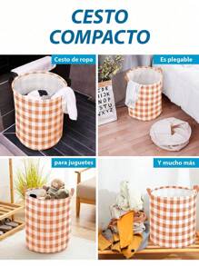 1 pieza Cesta de lavandería almacenamiento papelera Juguete Organizador plegable impermeable de tela Cesto de ropa sucia para cuarto de baño,dormitorio,sala de estar - Gris Claro - Ver 3
